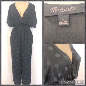 Madewell Black Jumpsuit w/Gray Polka Dots NWOT Med